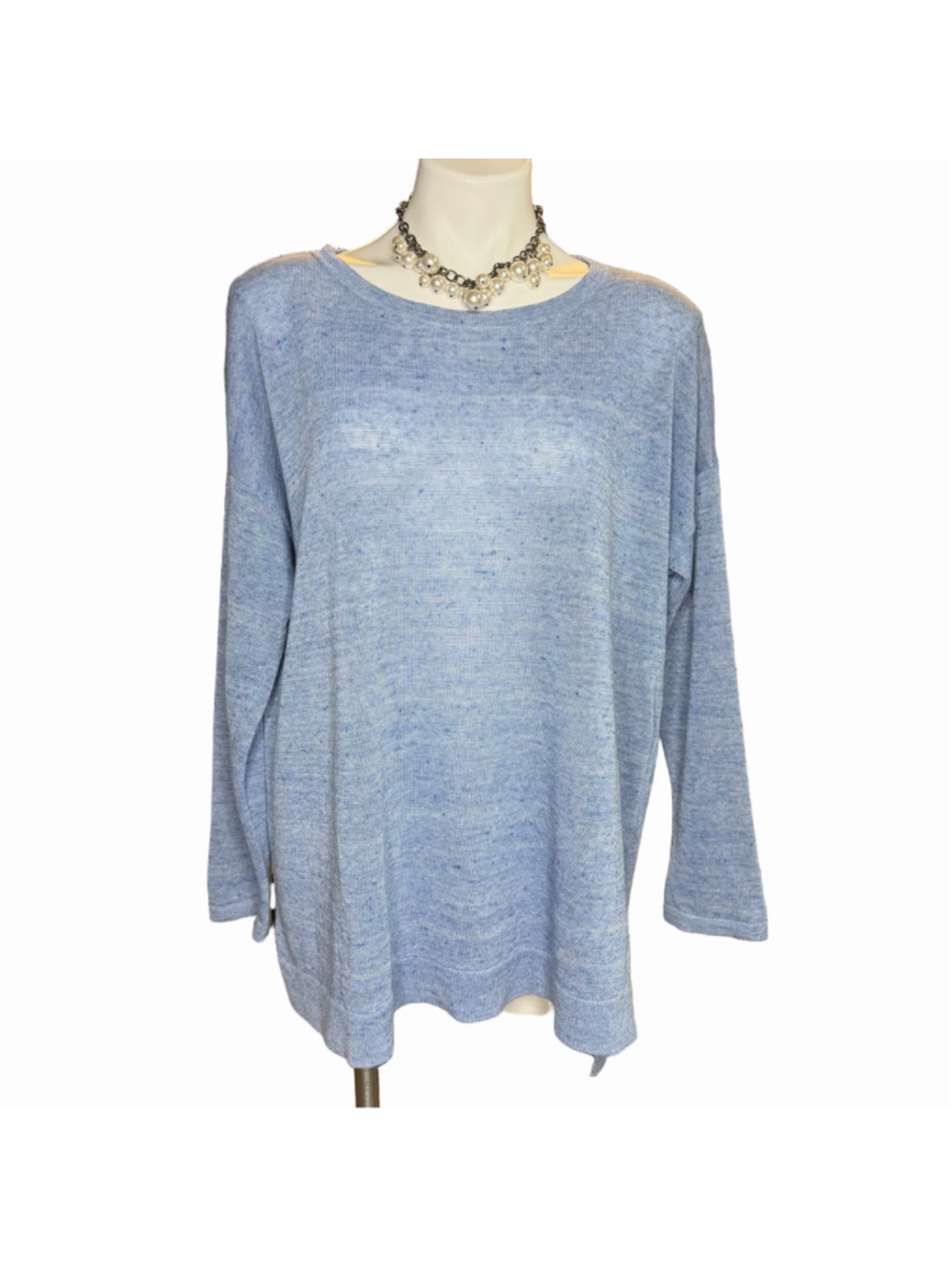 Eileen Fisher Light Blue Heathered Organic Cotton Linen Knit Top – Size Medium